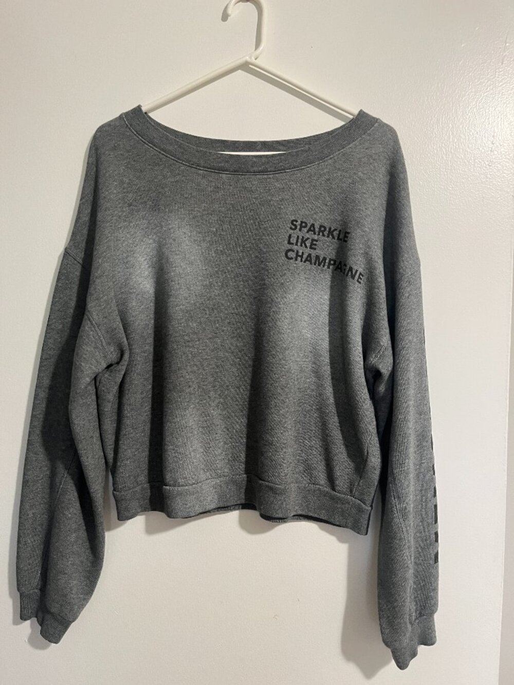 EXPRESS Womens Sparkle Like Champagne Gray Crew Neck Cropped Sweatshirt Size SM